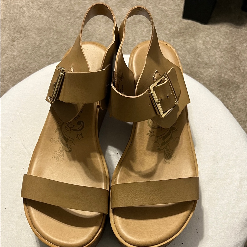 Brash Tan Buckle Slide Sandals - Picture 2 of 6